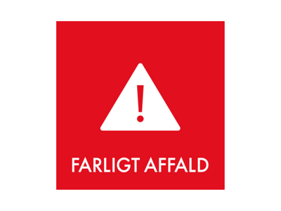 Affaldspiktogram FARLIGT AFFALD | 12x12cm | Selvklæbende Folie | Rød