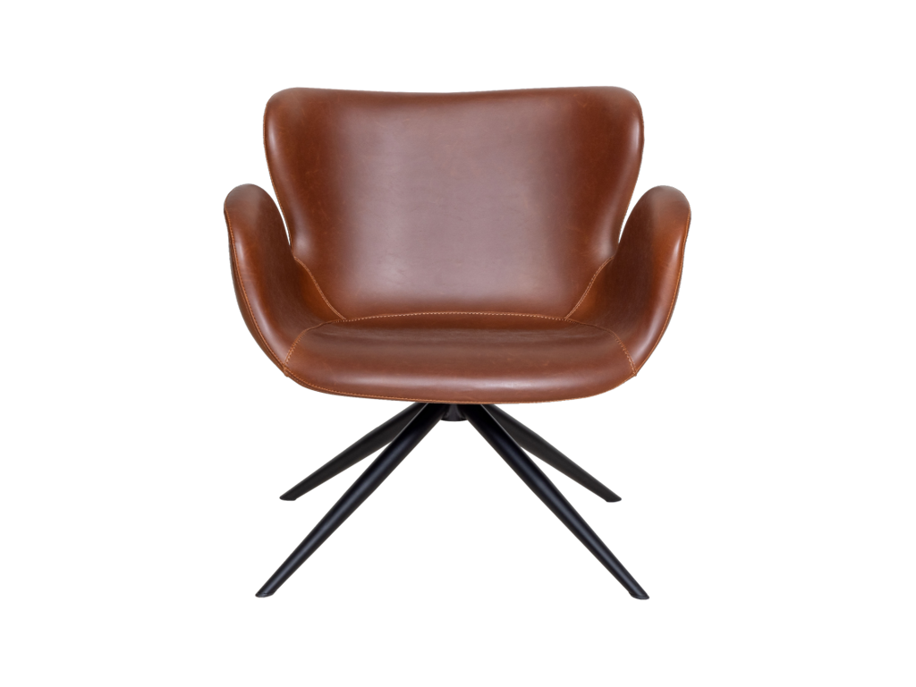 Loungestol med armlæn | Ventus | Drejefunktion | Kastanje PU Læder | Sort stel