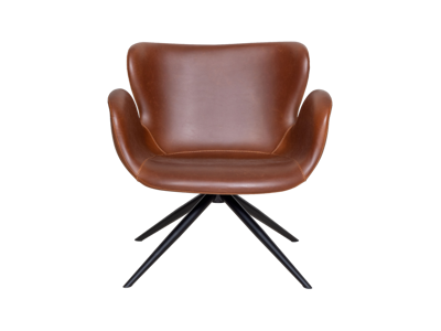 Loungestol med armlæn | Ventus | Drejefunktion | Kastanje PU Læder | Sort stel