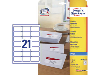 Etiket 63,5x38,1mm Avery J8160 21 stk/ark 25 ark
