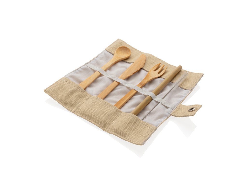 Genanvendelig bambus rejse bestik, hvid