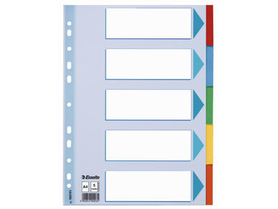 Faneblade A4 Esselte 5 delt farvet karton