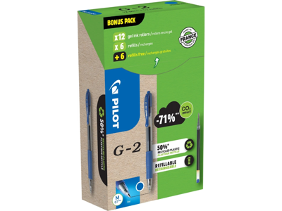 Pilot gelpen+refill G-2 medium blå 12+12 stk