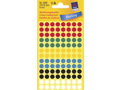 Etiket Avery Ø8 mm ass 416 stk.