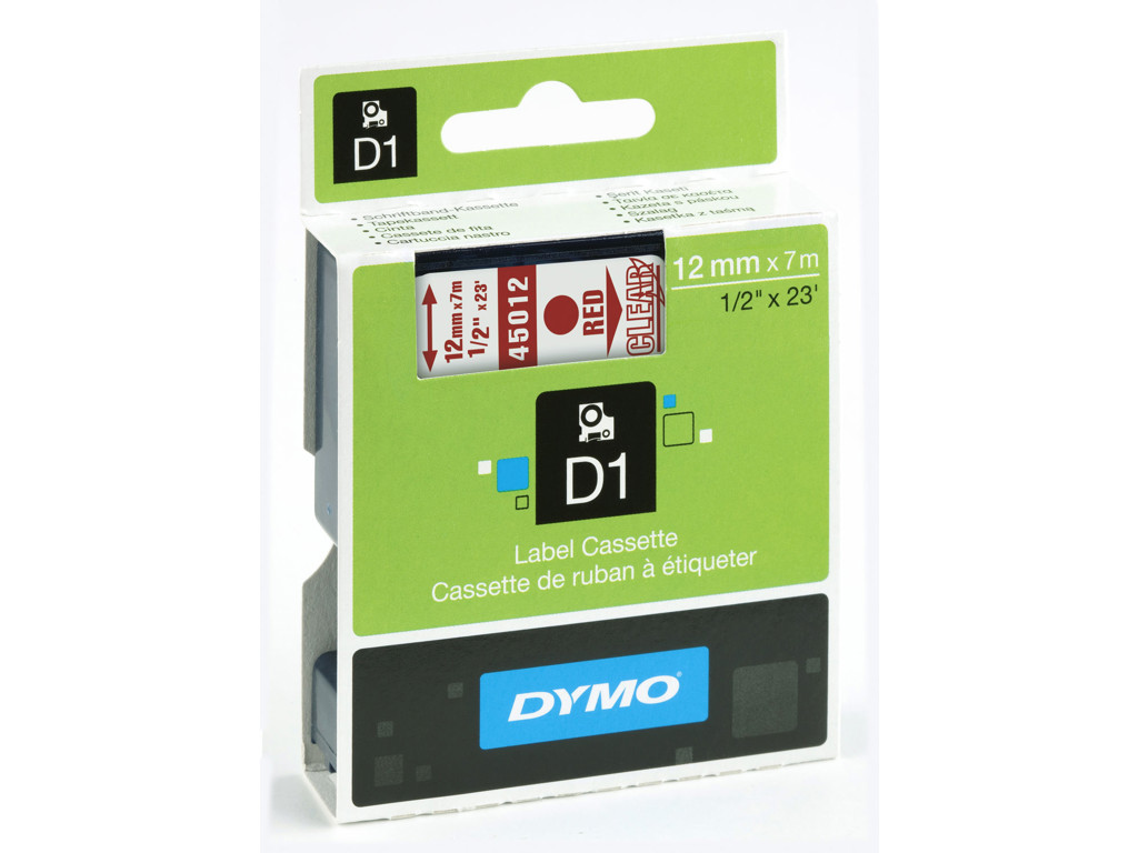 Dymo tape 45012 12mm rød/klar