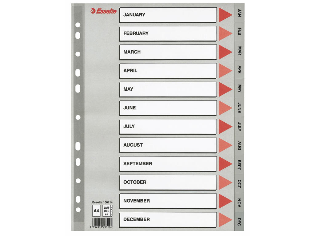Register A4 Esselte jan-dec grå