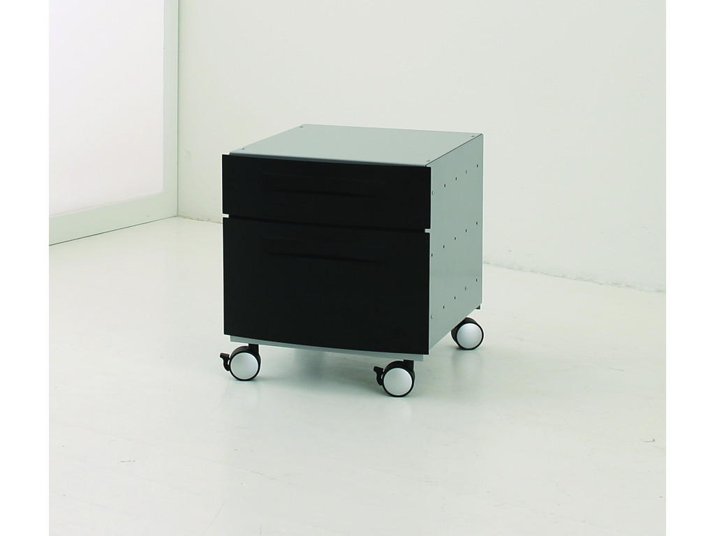 Conset metalkassette med hjul. Sort / sølv. 38,5 x 41,5 x 47 cm