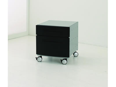 Conset metalkassette med hjul. Sort / sølv. 38,5 x 41,5 x 47 cm