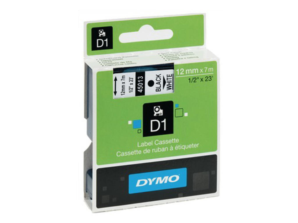 Dymo tape 45013 12mm sort/hvid