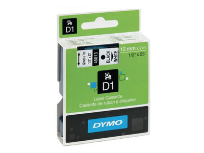 Dymo tape 45013 12mm sort/hvid