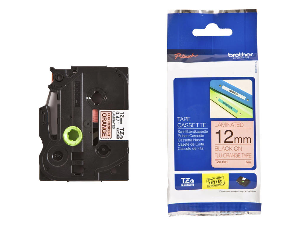 Brother tape TZeB31 12mm sort/neon orange