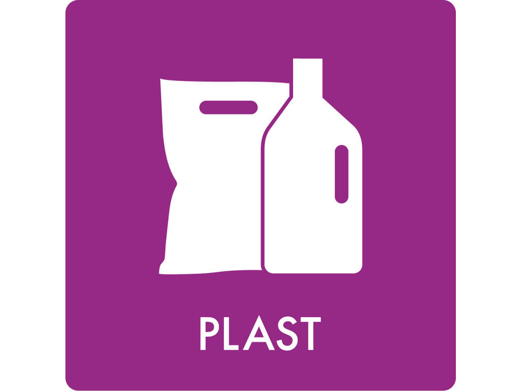 Affaldspiktogram Plast | 12x12cm | Selvklæbende Folie | Lilla