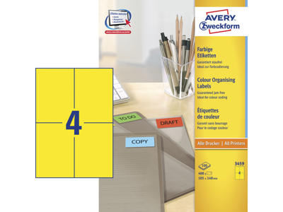 Etiket 105x145mm Avery 3459 gul 4 stk/ark 100 ark