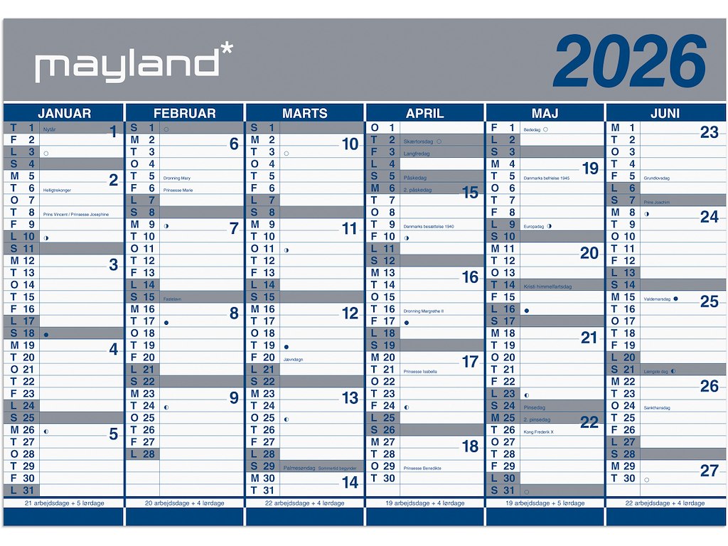 Kæmpekalender 2x6 mdr. papir 2026 (i plastpose)