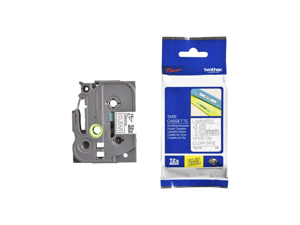 Brother tape TZe145 18mm hvid/klar