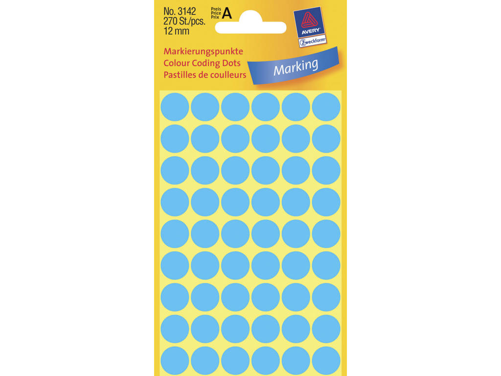 Etiket Avery Ø12 mm blå 270 stk.