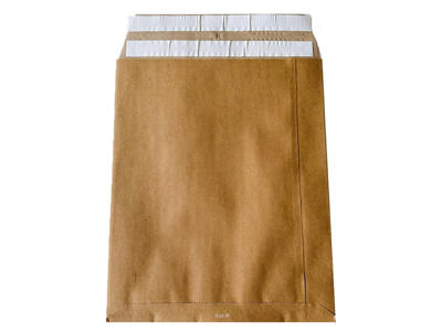 Forsendelsesposer 340x420x80mm med genluk 120g brun papir sidefals og V-bund