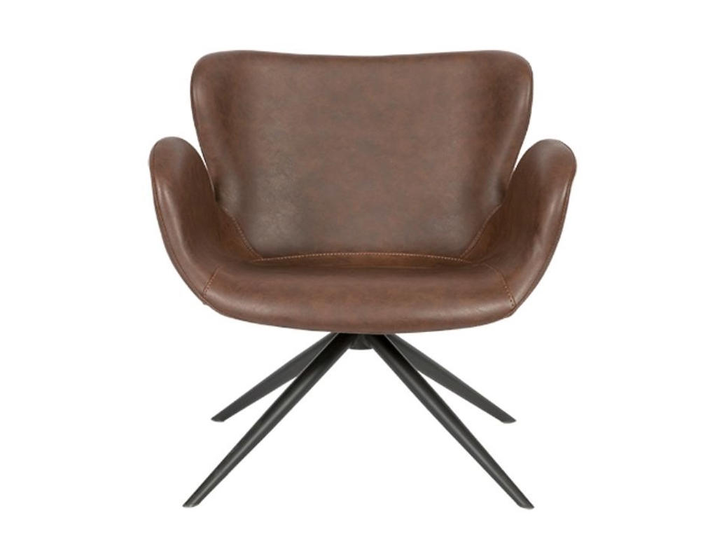 Loungestol med armlæn | Ventus | Drejefunktion | Brun PU læder | Sort stel