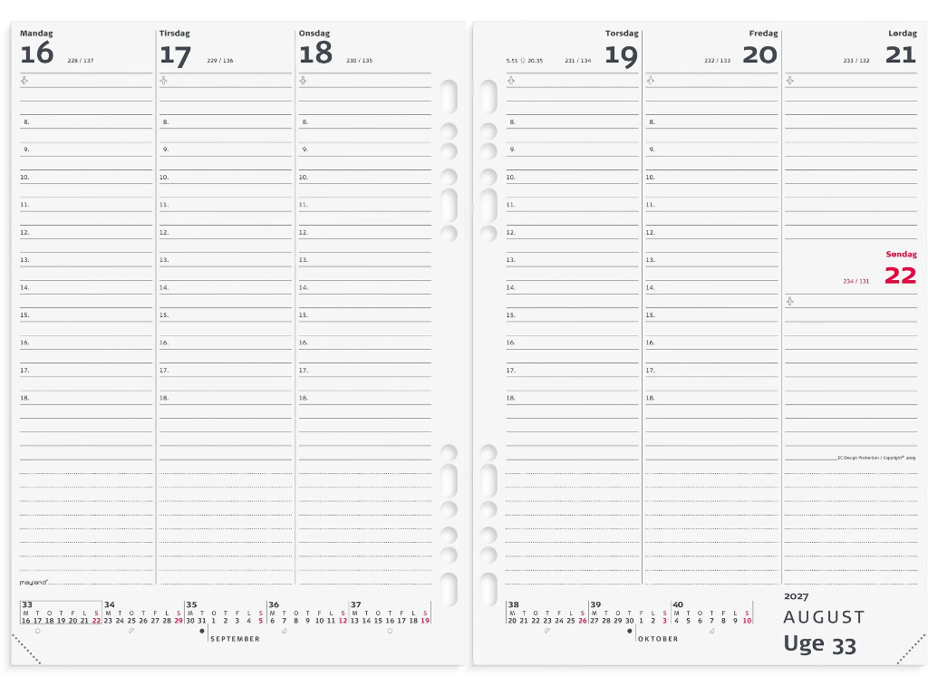 System A5 Ugekalender Højformat Refill 2027