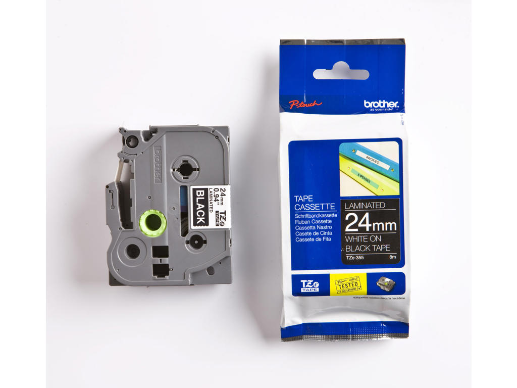 Brother tape TZe355 24mm hvid/sort