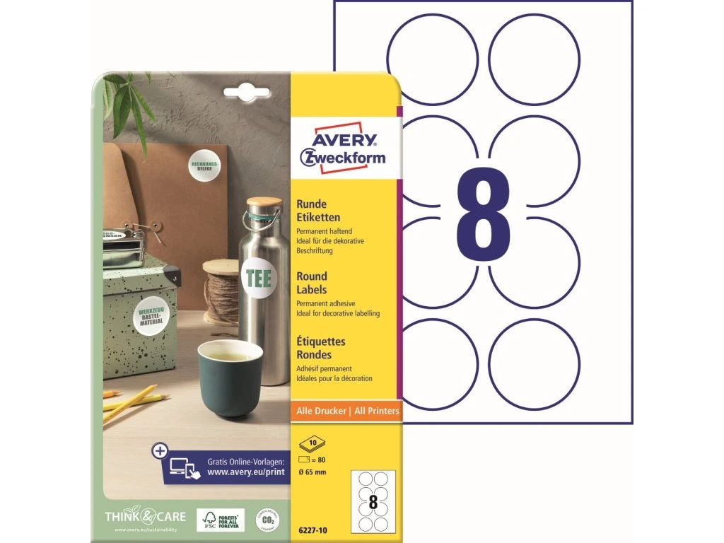 Etiket Ø65mm Avery 6227, 8 stk/ark 10 ark
Udgået