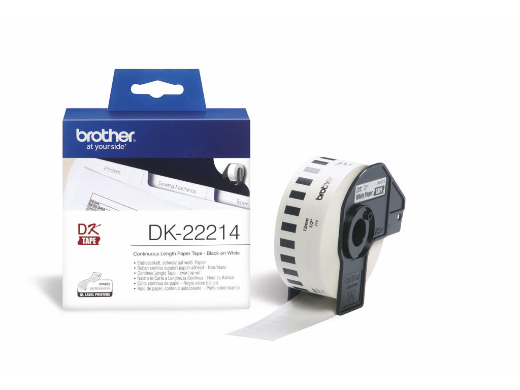 Label Brother DK22214 12mm x 30,48 meter hvid papir