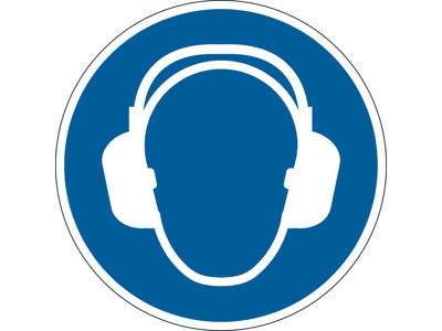 Advarselsklistermærke Anvend hørebeskyttelse blå/hvid Ø43cm