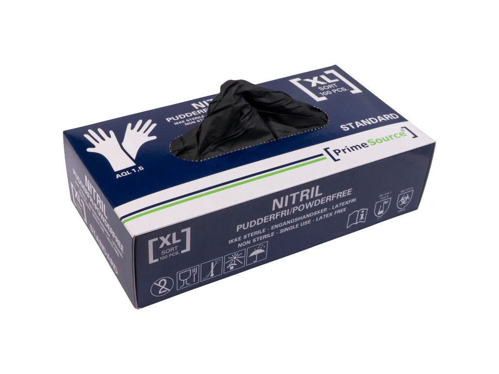 Nitrilhandske pudderfri Standard XL sort 100 stk