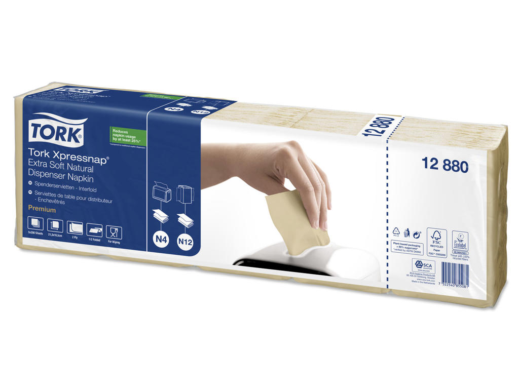 Servietter Tork N4 12880 Xpressnap 2-lags natur 8000 stk. 