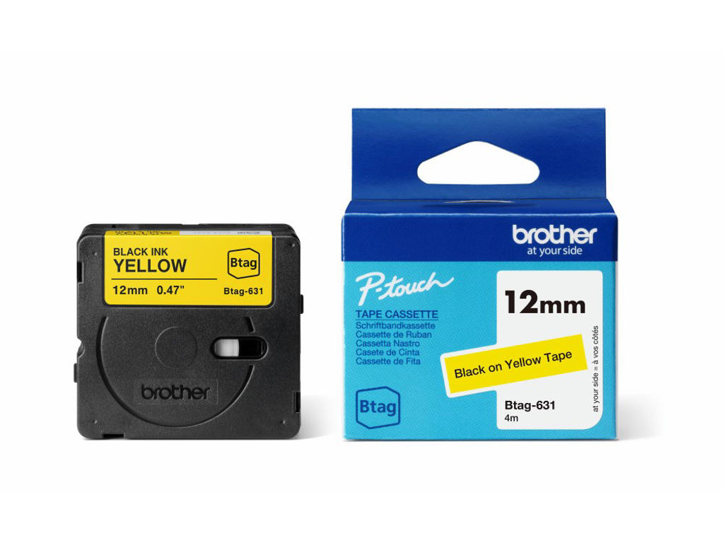 Brother BTAG-631, 12mm sort/gul, 4 m