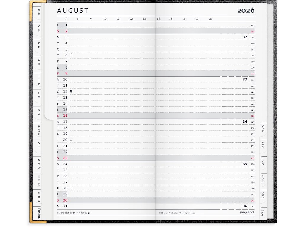 Index Planner månedskalender sort skind 2026