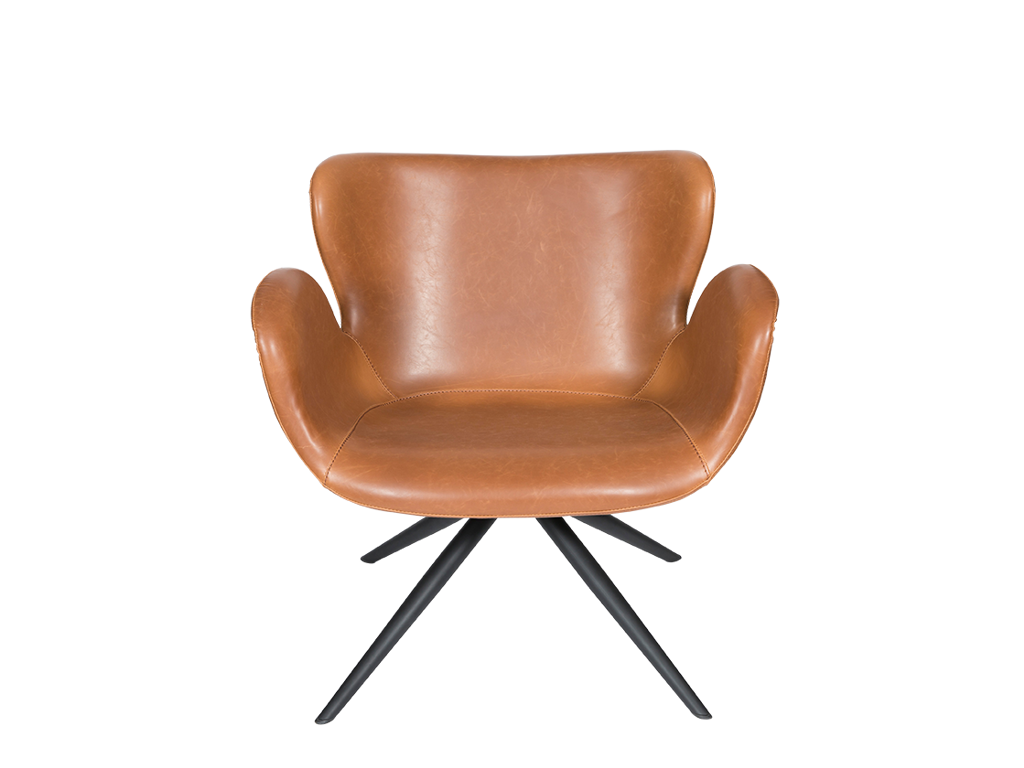 Loungestol med armlæn | Ventus | Drejefunktion | Cognac PU læder | Sort stel