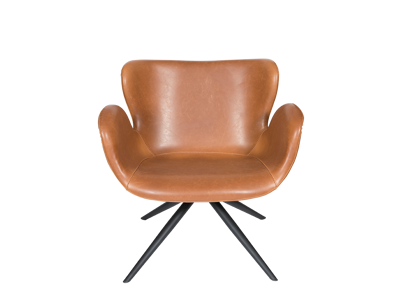 Loungestol med armlæn | Ventus | Drejefunktion | Cognac PU læder | Sort stel