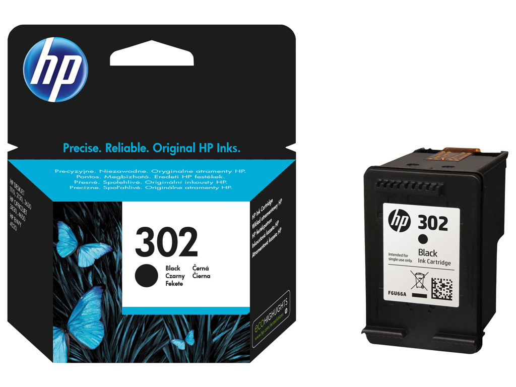 HP 302 blæk sort, 190 sider