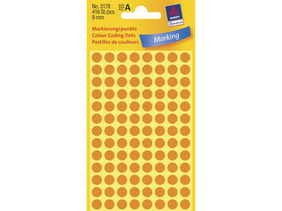 Etiket Avery Ø8 mm neon orange 416 stk.