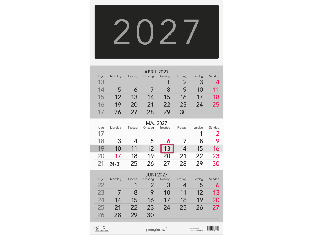Vægkalender Triplanner 2027