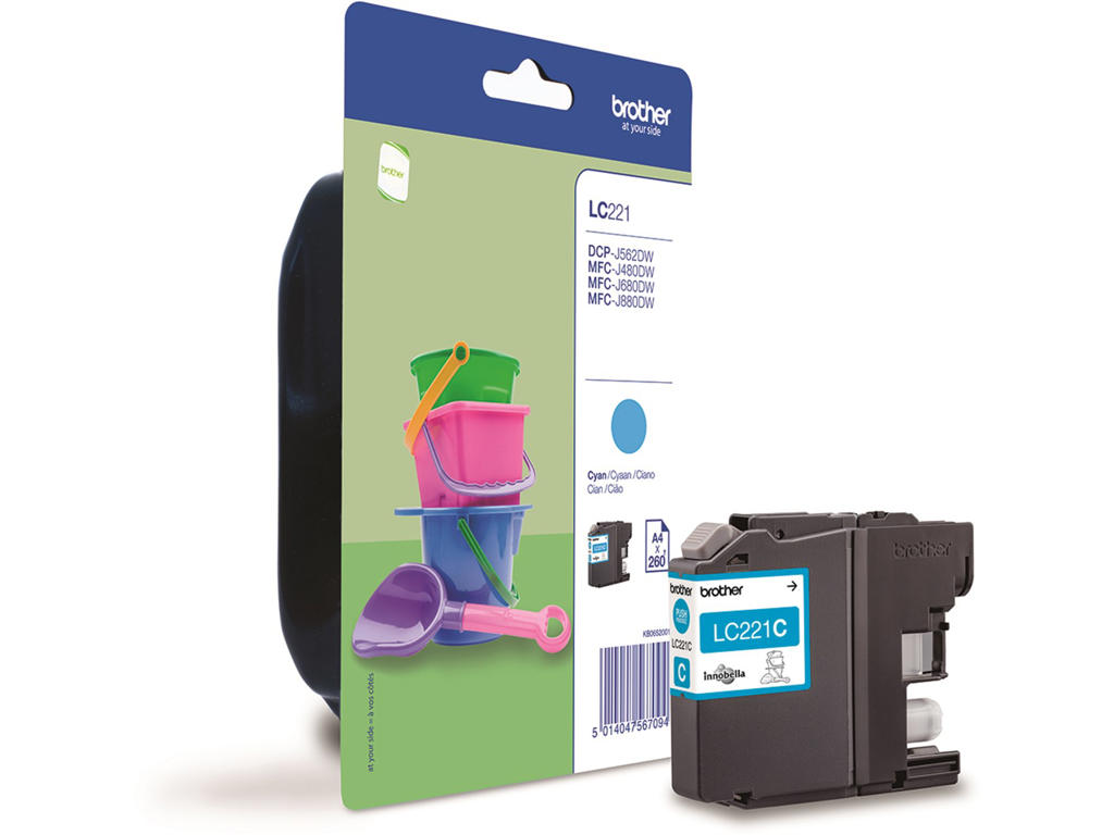Brother blæk LC221 cyan, 260 sider