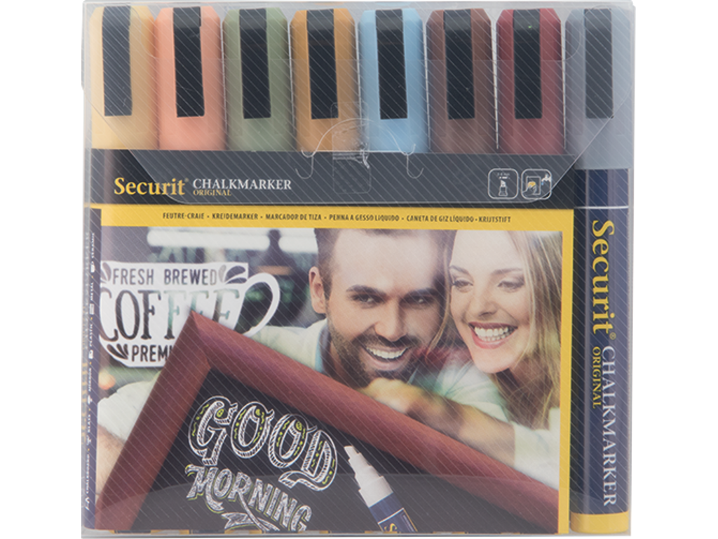 Chalkmarker Securit ass. jordfarver 2-6mm 8 stk