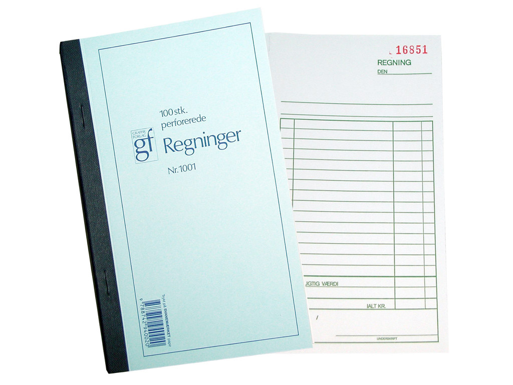 Regningsblok GF1001 105x205mm 100 blade