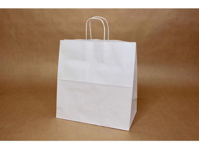 Bærepose papir hvid 320x170x350mm 25 liter med snoet hank 250 stk