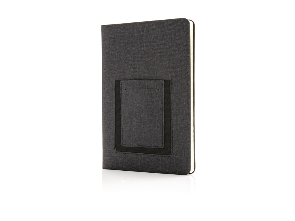 Luksus A5 notesbog med telefonlomme, sort