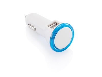 Kraftig biloplader med to udgange, blå