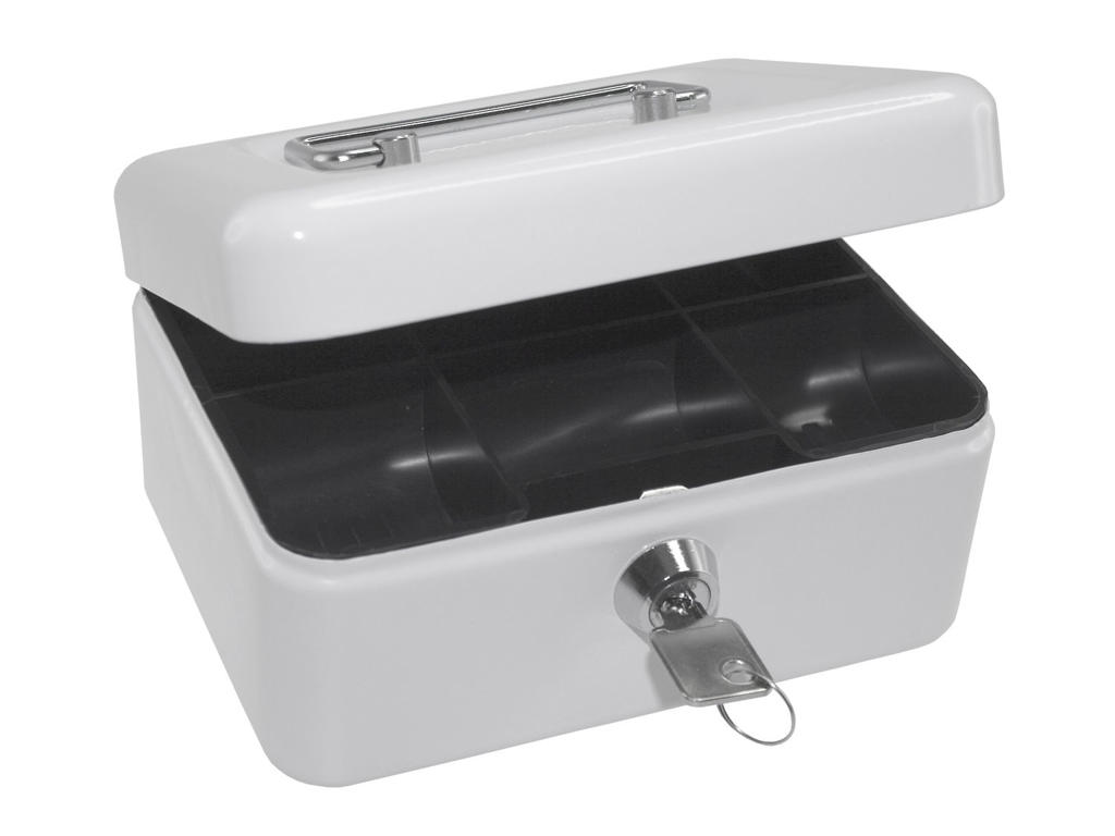 Pengekasse med 6 møntrum 80x115x152mm hvid