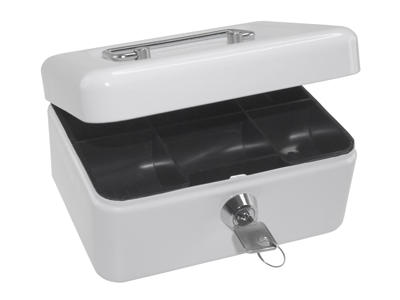 Pengekasse med 6 møntrum 80x115x152mm hvid