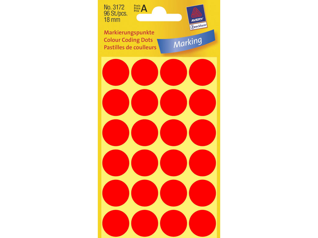 Etiket Avery Ø18 mm neon rød 96 stk.