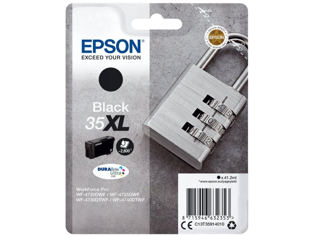 Epson blækpatron T35XL sort, 2600 sider