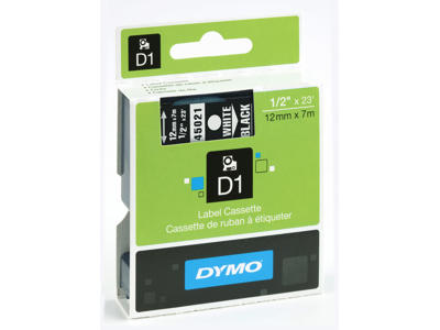 Dymo tape 45021 12mm hvid/sort