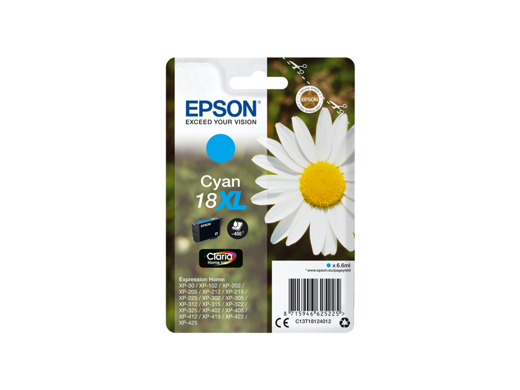 Epson blækpatron 18XL cyan, 180 sider