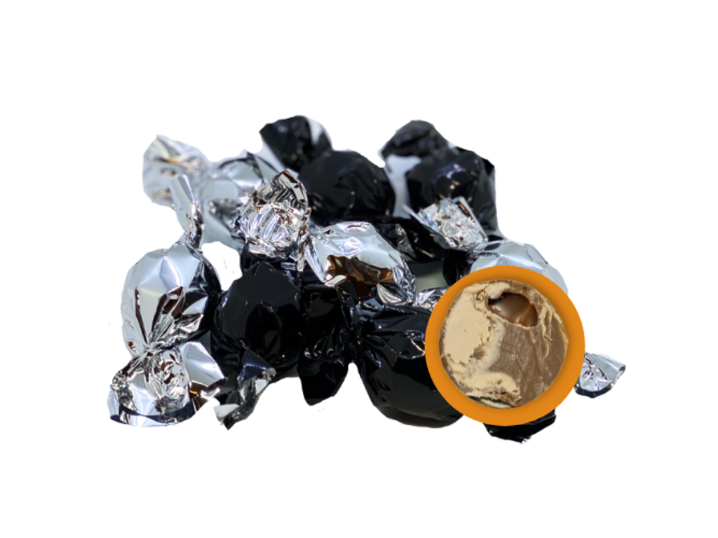Chokoladekugler med fyld | med Lakrids | Sort/Sølv | 1 kg