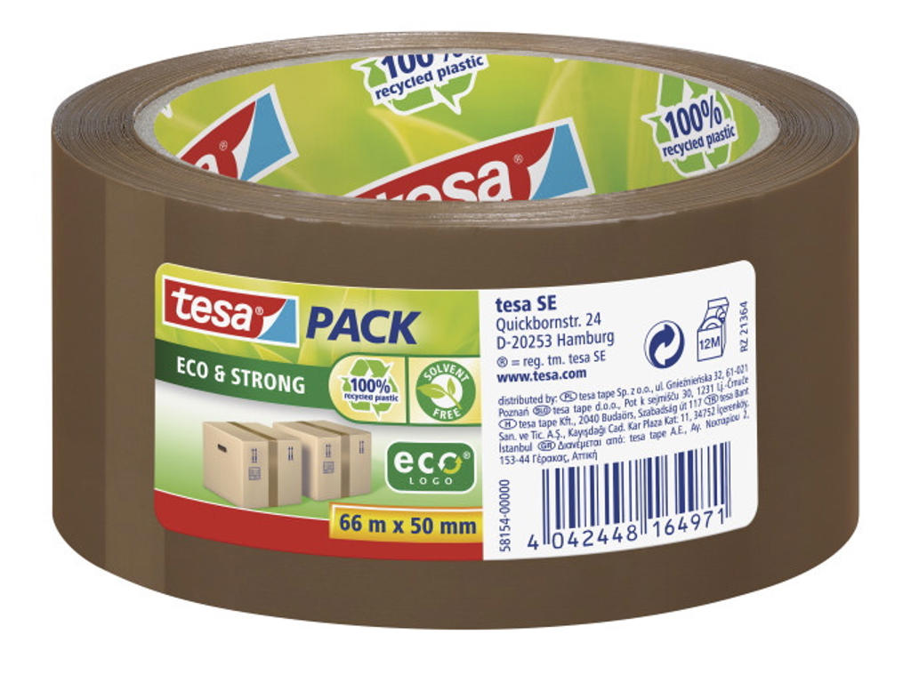 Pakketape PP Tesa Ecologo 50 mm x 66 meter brun